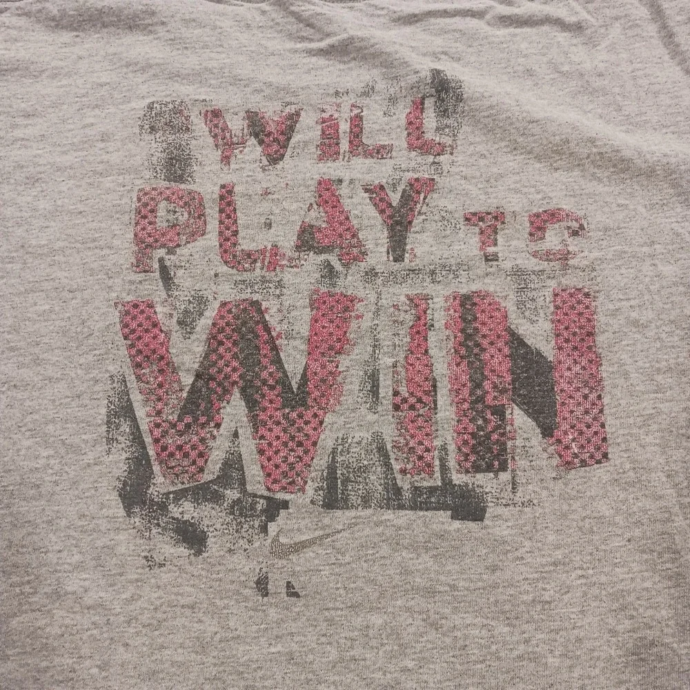 Vintage Nike Caution I Will Play To Win Graphic T-Shirt Gray XL Made in USA